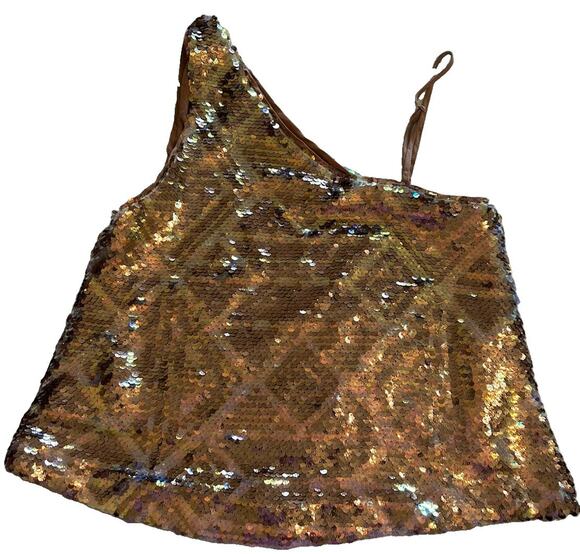 Free People Tops - Free People Disco Fever One-Shoulder Bronze Sequined Blouse Sparkle Size XS